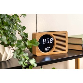 Karlsson Retro Bamboo Alarm Clock Radio, Wood, Green, 40 x 40 x 3,5