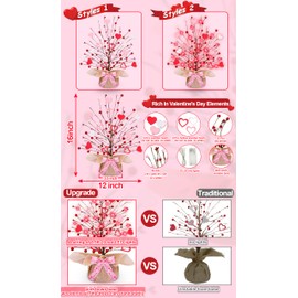 Valentine's Day Tree Tabletop Decorations 20 Red Lights with Timer Battery Operated 16 Inch 14 Red Pink White Heart 32 Red Berries Valentines Decorations Home Table Bedroom Indoor Party Wedding Decor