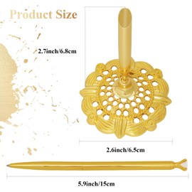 Bcxfbxd 2 Pcs Hollow Round Pen Holder with Diamond Metal Pen Stand Holder Set Signing Pen Set Signing Desk Ballpoint Pens for Guest Book Wedding Birthday Graduation Teacher Office Business (Gold)