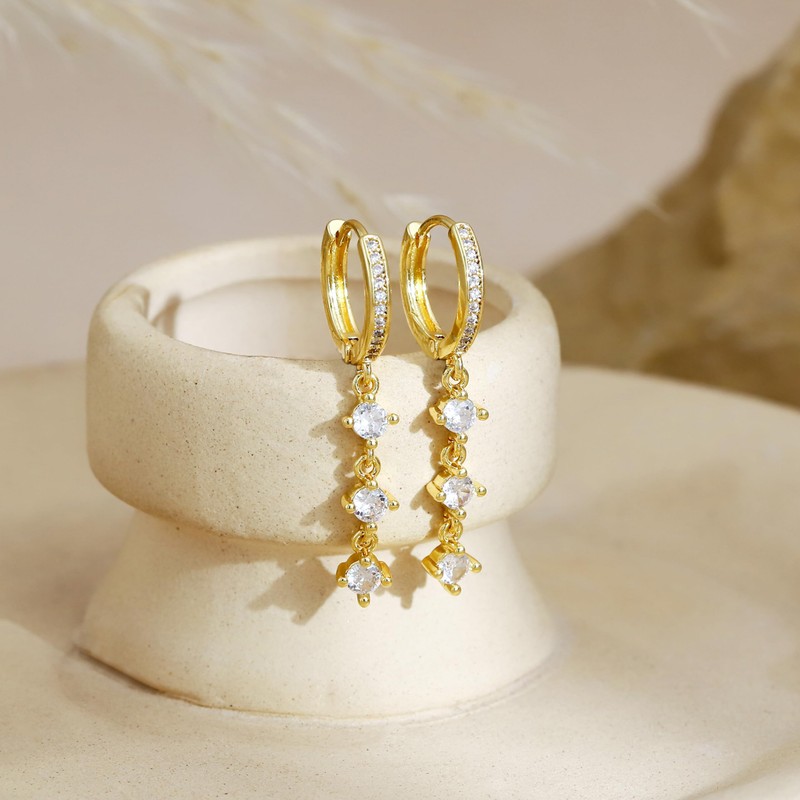 Dangle Earrings For Women Trendy 14K Gold Plated CZ Drop
