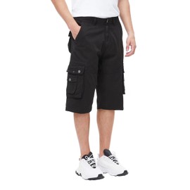 BEST SOUTH Men's Capri Long Twill Cargo Shorts Below Knee 13 Inches Cotton Relaxed Fit Casual Multi-Pocket Black 38