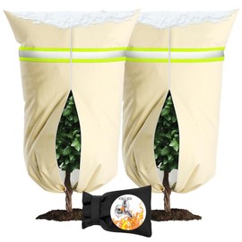 AIRSFISH Upgrade Plant Cover Freeze Protection, 2 Packs 39"x47" 3 oz/yd² Thicken with Reflective Strip Frost Cloth Blankets for Trees Drawstring Bag Reusable with Zipper for Potted Cold Weather Garden