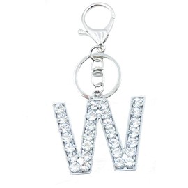 Unpafcxddyig Crystal Initial Alphabet Pendant Letter Keychain Purse Charms Silver for Women Handbags,Rhinestone W