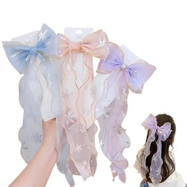 Coollooda Barrette Hair Pin, Hair Clip, 3-Piece Set, Ribbon, Bowknots, Hair Accessories, Princesses, Hair Accessories, Cute and Stylish, For Children, Recitals, Birthdays, Cosplay,