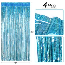 O-Kinee Tinsel Curtains, Light Blue Glitter, Pack of 4 Metallic Glitter Curtain Fringe 1 m x 2 m, Glitter Tinsel Curtain, Foil Fringe Curtain for Christmas Tree, Birthdays, Festivals, Party, Stage