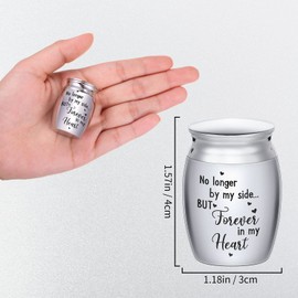 Small Cremation Urn for Ashes - Mini Memorial Keepsake Stainless Steel Metal Funeral Urn for Pet or Human Ash - No Longer By My Side, But Forever In My Heart (Silver)