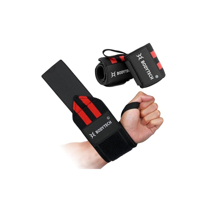 Body Tech Wrist Wraps, Black, Red, Hard, Thick, Set of