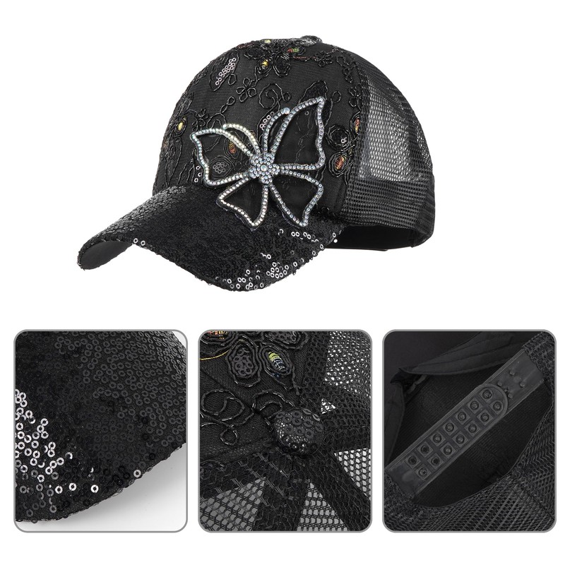 Meliyya Mesh Baseball Cap Rhinestone Butterfly Baseball Cap Summer Sequins