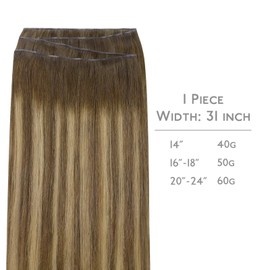 WENNALIFE Genius New Weft Hair Extensions Real Human Hair, 18" 50g Balayage Chocolate Brown to Caramel Blonde Sew in Hair Extensions Natural Luxury Remy Human Hair for Women Straight Invisible