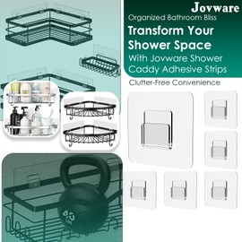 Jovware Adhesive Shower Caddy Replacement Sticker - Flat Hooks for Bathroom Organizer and Kitchen - Transparent Strong Hooks - 6 Pack