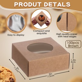 TaoBary 100 Pcs Soap Boxes Small Gift Packaging Small Candy Cookie Boxes with Window 3x3x1 Gift Wrappers for Homemade Making Party Favor Packaging (Kraft)
