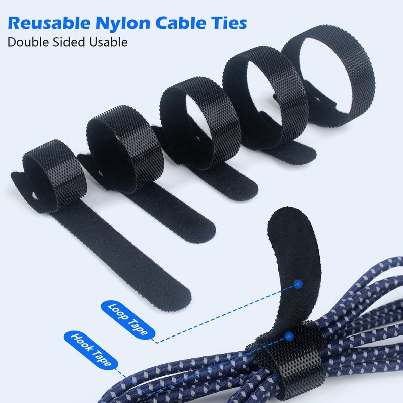 SUTOUG 60PCS 6 Inch Reusable Cable Ties Black, Adjustable Cable