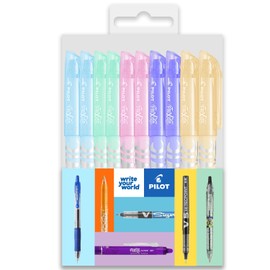 Pilot Frixion Light Soft Highlighter Marker Pen - Medium 4.0mm Nib - Pastel Tones - 2 of Each - Wallet of 10