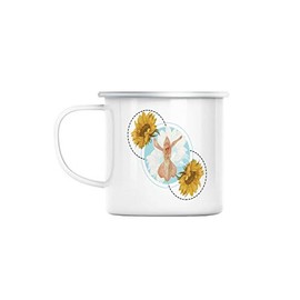 Fabulous Emaillierter Metallbecher 284ml Minimalistische Blumenbouquet-Biologie Antike Illustration