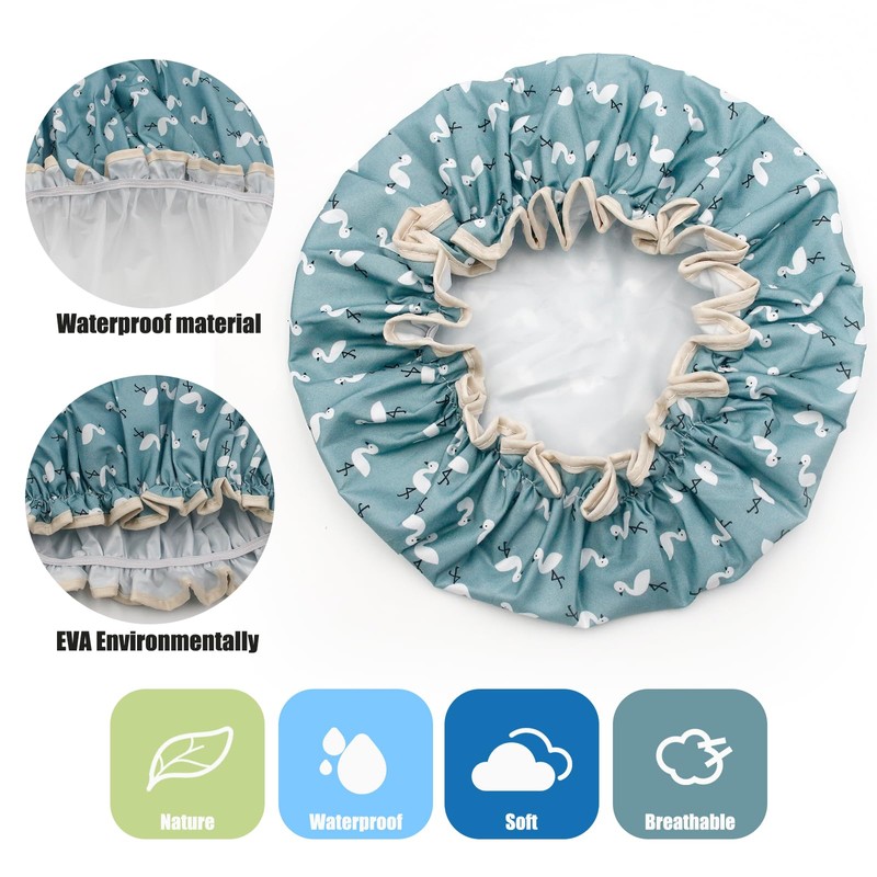 Shower Cap for Women, Elastic Band Waterproof Plastic Shower Cap,