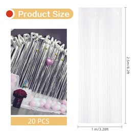 Ohiyoo Pack of 20 White Metallic Tinsel Curtains, 1 x 2.5 m Foil Fringe Tinsel Curtain Background for Birthday, Party Decoration, Engagement, Wedding, Christmas, New Year Decoration (White)