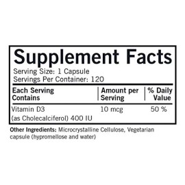Vitamina D-3 400 Ui Cápsulas - Hipoalergénico, 120 Cápsulas