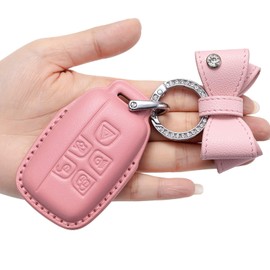 CUIBUKUG for Land Rover Jaguar Key fob Cover Genuine Leather with Keychain,Compatible with Evoque Velar Sport Discovery Freelander2 LR4 Land Rover Sport Jaguar XF XJ XE F-PACE F-Type