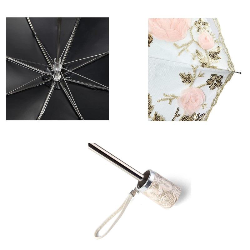 LCY Womens Anti-UV Lace Embroidery Folding Sun Parasol Rain Umbrella