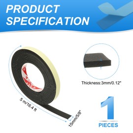 PATIKIL 5/8 Inch x 16.4 Ft Weather Stripping Door Seal Strip, 2 Roll 3mm Thick EVA Self Adhesive Foam Seal Tape for Door Window Insulation, Black