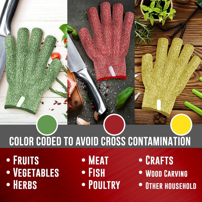 TruChef Cut Resistant Gloves - 3 Pack, Food Grade, Fits