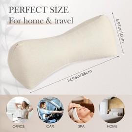 DoubleFill 2 Pcs Buckwheat Neck Pillows 15 x 6 Inches Buckwheat Cervical Neck Roll Pillow with Washable Cover for Office Lunch Break Sleep Spa(Beige,Cotton and Linen)