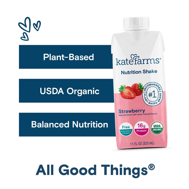 Kate Farms Organic Nutrition Shake, Strawberry, 16g Protein, 27 Vitamins
