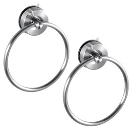 JOMOLA Stainless Steel Suction Cup Towel Ring Holder for Bathroom - Rustproof No Drill Wall Mount Towel Rack, Adjustable & Damage-Free Bathroom Accessories for Shower, Spa, Hotel, Brushed (2-Pack)