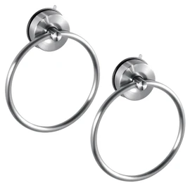 JOMOLA Stainless Steel Suction Cup Towel Ring Holder for Bathroom - Rustproof No Drill Wall Mount Towel Rack, Adjustable & Damage-Free Bathroom Accessories for Shower, Spa, Hotel, Brushed (2-Pack)