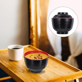3pcs Japanese Style Miso Soup Bowls Lids Bowls Hot Pot Rice Noodles Salad Traditional Lacquered Design Microwave Dishwasher Safe
