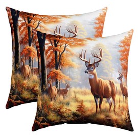 Cute Deer Pillow Cases Cushion Covers Deer Hunting Throw Pillow Covers 20"x20" Set of 2 Soft for Kids Forest Wild Animal Pattern Decorative Throw Pillowcases Decor Botanical Tree Cushion Cases