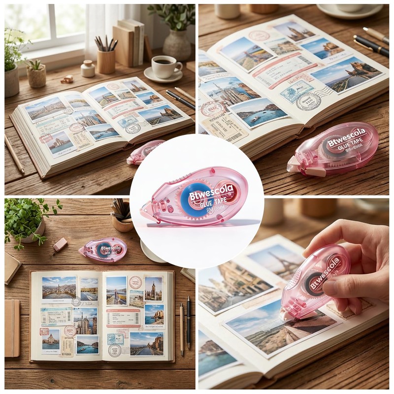 Btwescola Double Sided Tape Roller - 4 Pack Scrapbook Glue