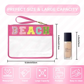 Siwara Beach Bags Sunscreen Bag Summer Essentials Clear Pouch Travel Makeup Bag Beach Essentials Chenille Letter Bags for Zipper Pouch Clear Cosmetic Bag Makeup Summer Gifts