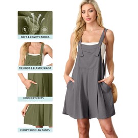 IWOLLENCE Jumpsuit for Women Summer Wide Leg Overall Shorts Adjustable Straps Maternity Jumpsuit with Pockets Smoke Gray L