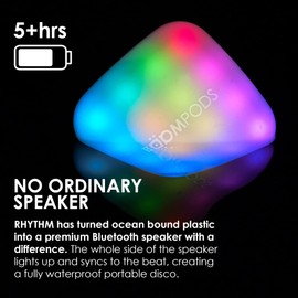 Boompods Rhythm Party Speaker - Sustainable Mini Portable Bluetooth Wireless Speaker with Lights - Made From Ocean Bound Plastics - IPX7 Waterproof, 5 Hr Playtime, Loud Travel Speakers for Outdoor