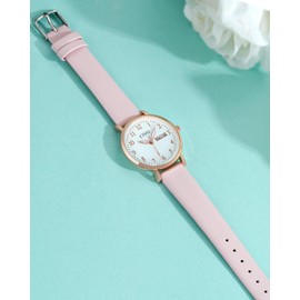 CIVO Ladies Watches for Women Leather: Analog Easy to Read Large Face Date Wrist Watch Waterproof Fashion Simple Elegant Quartz Watch Pink