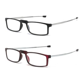 Folding Reading Glasses Compact Portable Readers Blue Light Blocking For Men Women Computer Glasses 2 Pack in Case (Black&Red, 3.5)