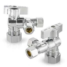 (Pack of 2) Seelink 1/4-Turn Dual Compression Outlet Split Angle Stop Valve, 1/2" NOM (5/8" OD) x (3/8 inch x 3/8 inch) OD, Chrome Plated Brass