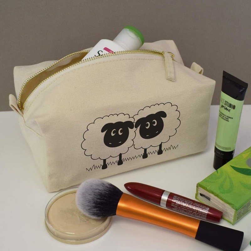 'Pair of Sheep' Canvas Wash Bag/Makeup Case (CS00006954)