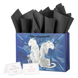 ysmile Blue Leopard Gift Bag with Wrapping Tissue for Women Men 12.6" - Wild Annimals