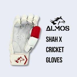 Almos Cricket Batting Gloves, Sports Professional Build, Cricket Batting for Right Handed Players, White Red Color Style, Adult Size Glove SHAH X Style