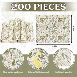 JarThenaAMCS 200 Pcs Wildflower Wax Paper Sheets Deli Paper Vintage Floral Sandwich Wrap Tissue Waterproof Oil-Proof Food Basket Liner for Spring Picnic Kitchen Supplies, 9.8 x 8.3 Inch