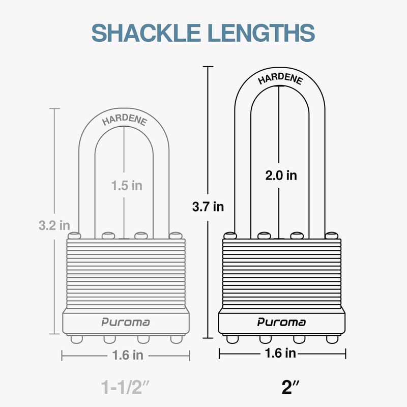 Puroma Lock 1 Pack Padlocks, 2” Long Shackle Heavy-Duty Locks