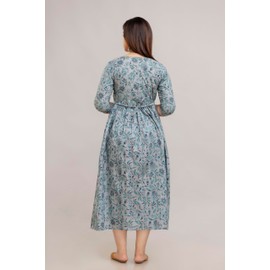 MAGHMAWomen's Maternity Dress Kurti for Pregnancy Women with Breastfeeding Dress with Floral Maxi Maternity Dress (Ice Blue-M)