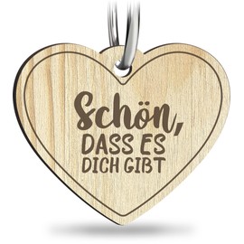 Herz - Schön dass es dich gibt Schlüsselanhänger handgemacht aus Holz, Glücksbringer, Geschenke Freundin, Geburtstagsgeschenk Freundin, Abschiedsgeschenk Kollegin, Beste Freundin Geschenk