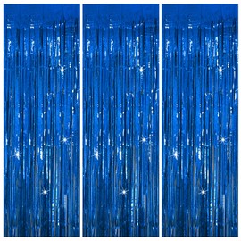 3 Pack Blue Backdrop Party Streamers Ocean Themed Decor Birthday Party Decorations Foil Fringe Backdrop Curtain Graduation Bachelorette Winter Holiday Gender Reveal Party Decorations Supplies
