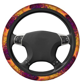 Swono Chaotic Waves Steering Wheel Cushion Case Rainbow Purple Fuchsia Pink Red Orange Gold Blue Neoprene Car Steering Wheel Covers 15 Inch Anti Slip Compatible Auto Car Wrap Cover for Men Women