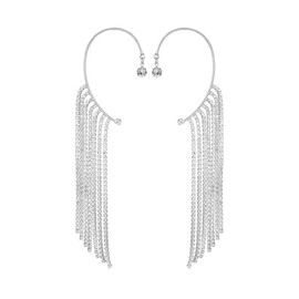 Sparkling Crystal Tassel Earrings Long Tassel Ear Cuff Dangle Chain Earrings Ear Crawler Earrings No piercing Earrings Dangle Ear Cuff Earrings Jewelry (Silver1)