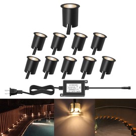 QACA LED Recessed Deck Light Kits with Protecting Shell,LED Outdoor Landscape Lighting IP67 Waterproof,DC 12V Low Voltage for Garden,Yard,Stair,Patio,Kitchen Decoration In Ground(10pcs,Warm White)