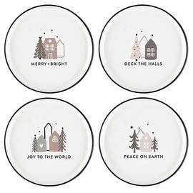 Santa Barbara Design Studio 4-Piece Christmas Appetizer Plate Set White Ceramic Small Plates, 5.25" Diameter, Merry + Bright